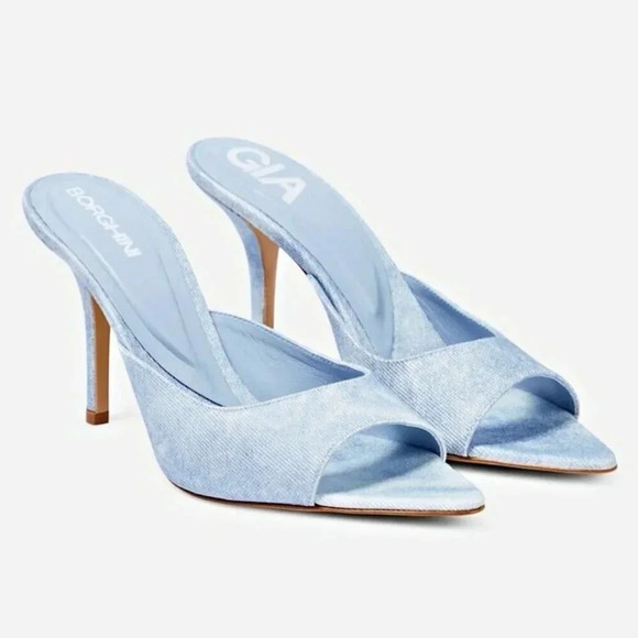Gia Borghini Perni 04 Women's Denim High Heels Mules Size 38 IT (MSRP $615) - Picture 1 of 10